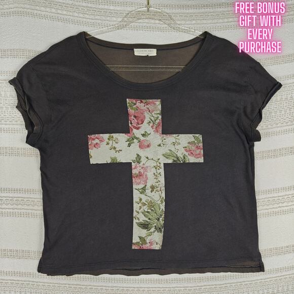 ILoveH81 Brown Floral Cross Graphic Tee Shirt Women’s XL - Picture 1 of 7